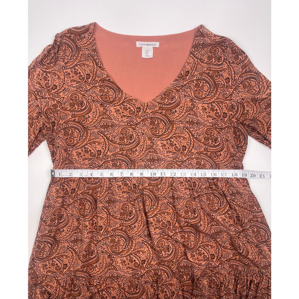 Lucky Brand Burnt Orange Paisley Tiered Midi Dress Long Sleeve Boho Chic Size M - Picture 7 of 11